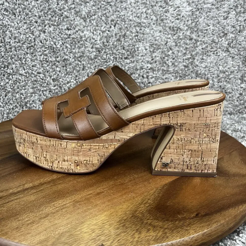 Sam Edelman Dev Square Toe Women's 10.5M Embellished Logo Strap Platform Saddle